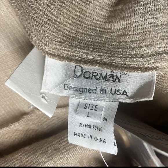 Natural Plaid Check Lagenlook Tunic Dress Size Large Drawstring Button Front - Picture 6 of 14